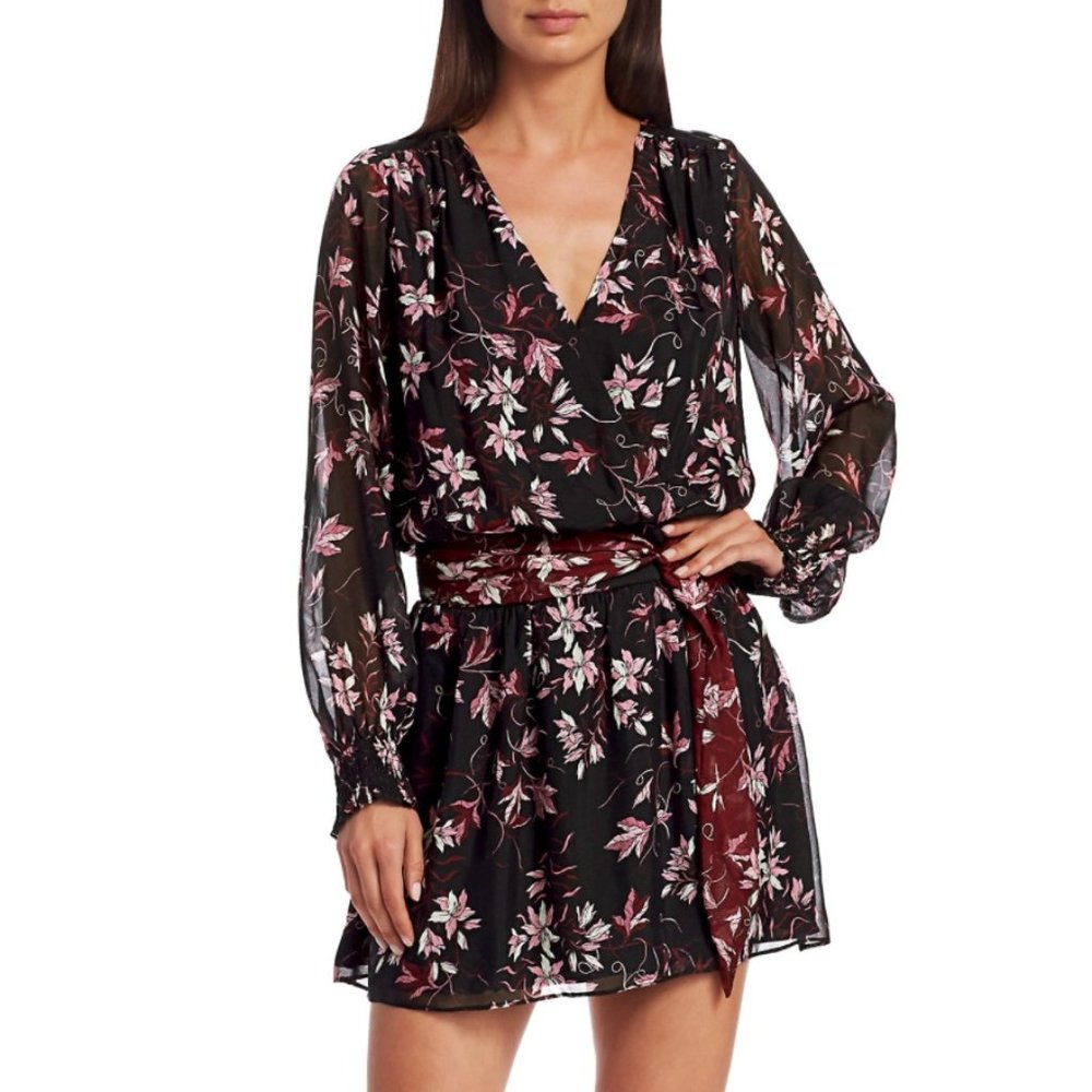 Ramy Brook Printed Randi Floral Dress in Black Purple 4 New